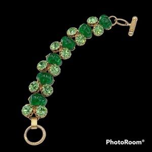 Fabulous Vintage Green Art Glass Nugget & Mint Green Rhinestone Bracelet